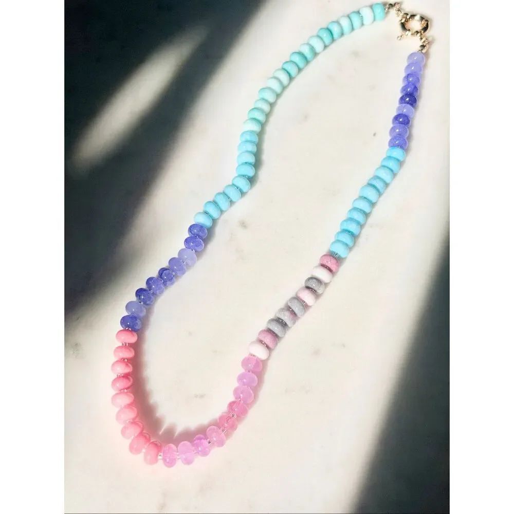 Cotton Candy Pink Pastel Beaded Necklace Mermaidcore Coastal Jewelry